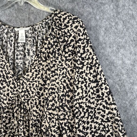 H&M Animal Print Shift Dress Long Sleeve Size Small Unlined Pullover Flowy Boho - Picture 3 of 12